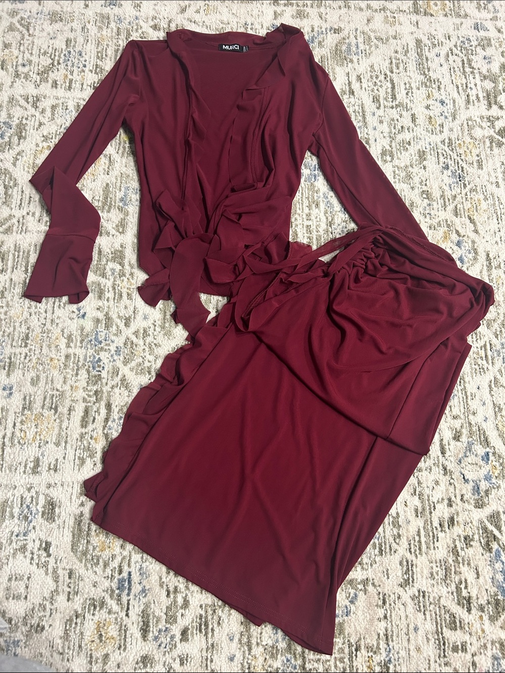 Murci Burgundy Wrap Top & Skirt Set